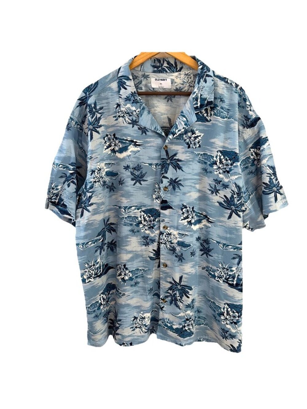 Old Navy Hawaiian Button Up Shirt Mens Size XL Blue Tropical Islands Tiki Aloha